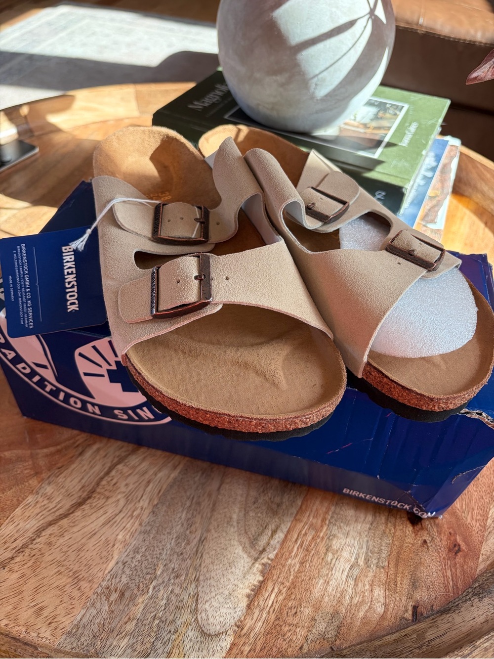 Birkenstock Women's Sandals in Beige Suede with Double Buckles